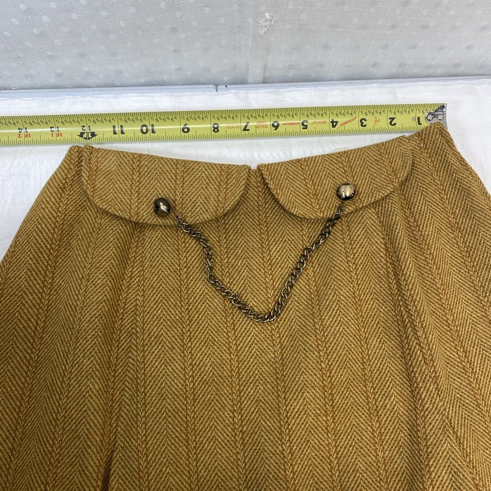 Vtg Juniorite Schoolgirl Skirt Herringbone Brown Chain Detail Preppy 24" Waist - Picture 9 of 11